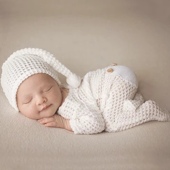 2 Tk Vastsündinud Fotograafia Rekvisiidid Heegeldatud Komplekt Baby Romper Hat Set Imikute Foto Pildistamise Beanies Ühise Põllumajanduspoliitika Kombekas Bodysuit