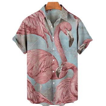 2022 Suvel Särgid Meestele Havai Särgid 3d-Loomade Roosa Flamingo Prindi Lühikese varrukaga, kanna Liiga Harajuku Beach Lill Pluusid