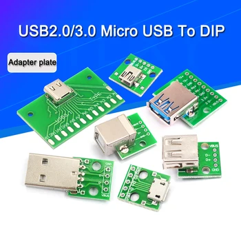 5/2TK USB-Väliskeermega Konnektor /MINI-MICRO-USB-DIP Adapter Juhatuse 2.54 MM Sisekeermega Konnektor B Tüüp-C USB2.0 3.0 Naine PCB Converter