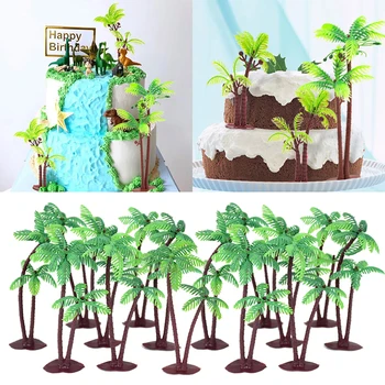 5tk Roheline Kookospähkli Puud Koogikarpides Torukübar Plastikust Taime Kaunistama Troopiline Suvel Hawaii Rannas Sünnipäeva Kook Decor Vahendid