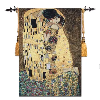 90x140cm Gustav Klimt - kiss Pulm kingitus Sümbol armastus Seina riputamise vaip Kleit naised Kodus jacauard riie tekstiilmaterjalist, Aubussoni