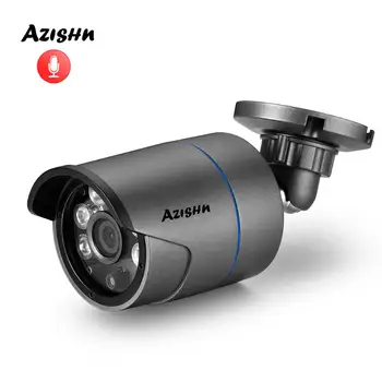 AZISHN H. 265+ Audio 5MP FULL HD 2880X1616 Metallist IP Kaamera Väljas 6Array LED Võrgustik Mic P2P 48V POE Turvalisus CCTV Kaamera