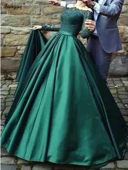 Araabia Smaragdroheline Moslemi Pall Kleit Õhtukleidid, Elegantne Pikkade Varrukatega Formaalne Kleidi Pits Maha Õla Satiin Kõnniteed Vestido