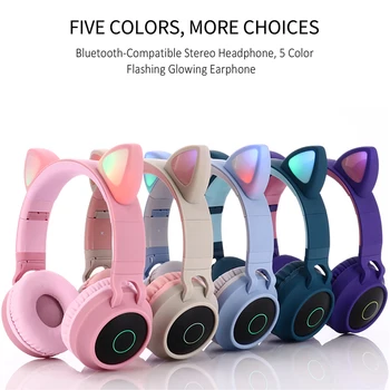 Armas Kass Kõrva Peakomplekt LED Traadita Bluetooth-Ühilduvad Kõrvaklapid koos Mikrofoniga Hõõguv Kõrvaklapid Lastele Kingitused tütred tüdrukud