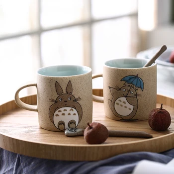 Armas Minu Naaber Totoro Keraamiline Paar Kruus Kaanega Väike Lusikas Loominguline Jaapani Anime Kohvi Piima-Vee Tassi Majapidamises