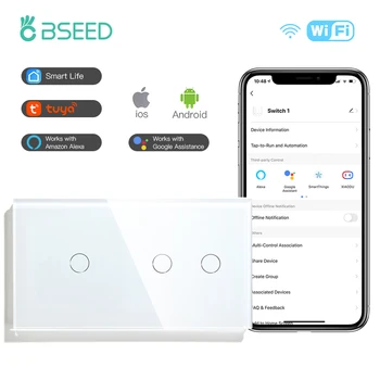 BSEED WIFI Seina Touch Lüliti 1Gang 2Gang 1/2/3Way Tuya Valgus Lülitub Juhtmeta Kontrolli Smart Switch Google ' i Kodu Alexa Arukas Elu