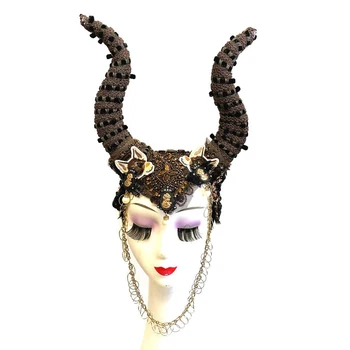 Cosplay Prop Ox Sarved Peapael Halloween Pool Helmed, Litrid Decor Karneval Devil Headpiece Täiskasvanud Moeshow