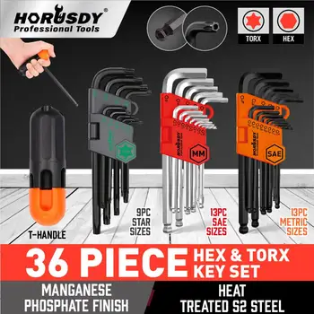 HORUSDY Allen Wrench Set, Hex Key Set Pikk Käsi Palli Lõpuni Hex Wrench Set, Toll/Meeter/Torx T-Käepide Allen Wrench Set