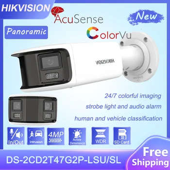 Hikvision 4MP Panoraam ColorVu Bullet Võrgu Kaamera DS-2CD2T47G2P-LSU/SL Acusense Strobo Valgus ja Heli Alarm IP Kaamera