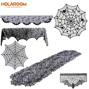Holaroom Must Pits laua kate Laudlina Spiderweb Kamin Mantli Hõlma Laudlina Halloween Teenetemärgi Pidulik Tarvikud