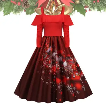 Jõulud Ruffle Kleit Punane Jõulud Kleit Maha Õla Puhkus Elfi Kostüüm Naistele Täiskasvanud Jõulud Kleit Off-The-Õla
