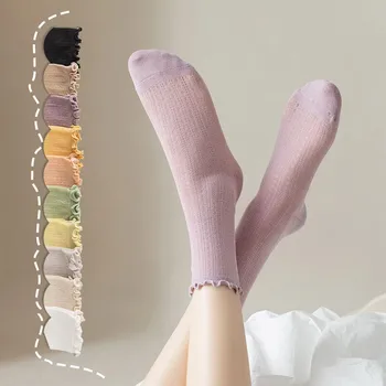 Korea Stiilis Värviga Puuvillane Ruffle Sokid Silma Õõnes Hingav Meeskonna Sokid Kooli Õpilased Suvel Õhuke Harajuku Pikad Sokid