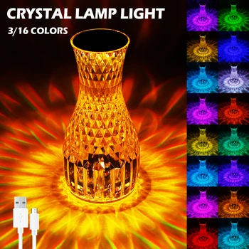 LED kristall-lambid Roosa Teemant 16 Värvi lauavalgusti Lahe lamp Laetav Öö Valgus, puldiga tantsu tuled