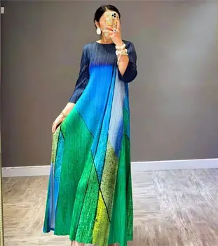 Miyake Plisseeritud 2022 Sügisel Vintage Kõrge Mood Prantsuse Euroopa Naiste Pikk Kleit Pluss Suurus India Kleit Originaal Disainer