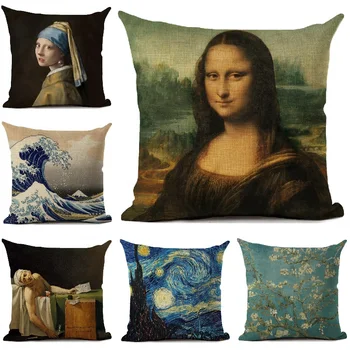 Mona Lisa Naeratus Padi Renessanss Kuulus Õli Maali Kunst Stiil, Elutoas Diivan Viska Padi Kodu Kaunistamiseks Padjapüür