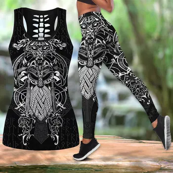 Mood Naiste Retuusid Ilusad Viking Tätoveering 3D-Printimine Koostisega Vest + Säärised Seksikas Stretch Naiste Jooga Püksid