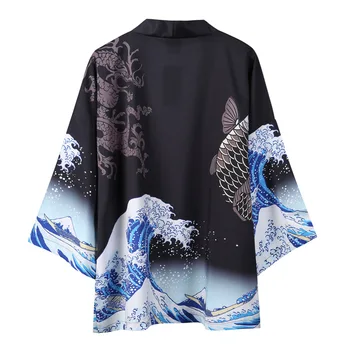 Must Kimono Jakk Naised Mehed Jaapani Obi Mees Yukata Mehed Haori Jaapani Laine Karpkala Prindi Mantel Traditsiooniline Jaapani Riided