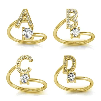 Naiste 26 tähed diamond reguleeritav rõngas Isikupärastatud rõngad naiste algkapital, hõbe/kuld sõrmus Ehted Kingitus Hulgimüük