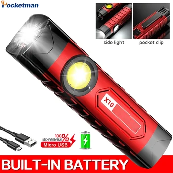 Pocketman 5 Režiimid LED Taskulamp Powreful USB Laetav, Taskulambid Väljas Veekindel Taskulamp Taskus Käsi Tuli koos Akuga