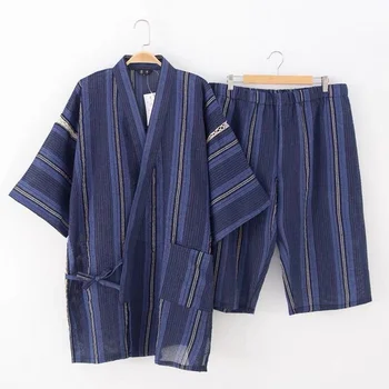 Puuvill Meeste Ja Naiste じんべい Yukata Kimono 2022 Jaapani Lühikese varruka Pidžaama Komplekt Kahe-tööd Kodus Riideid Sobiks Sleepwear