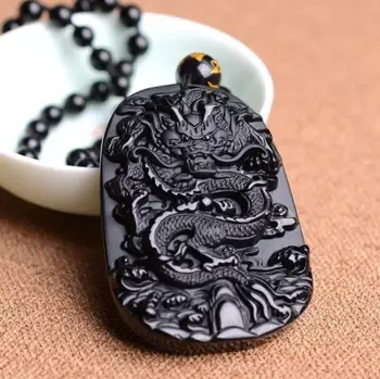 Retro Hiina Etnilise Stiili Moe-Must Draakon Obsidian Ripats Kaelakee Ehted Meeste Kingitus Amulett