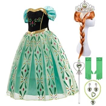 Tüdrukud Anna Kostüüm Väikesed Lapsed Printsess Kostüüm Suvel Roheline Kleit Kids Sünnipäeva Uhke Jõulud Riided 3-10 Aastat
