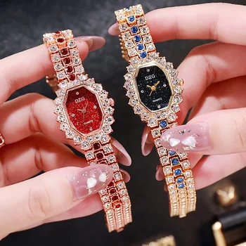 Uus Daamid Vaadata Käevõru Square Watch Full Diamond Ladies Watch Fashion Vabaaja Tähistaevast Vaadata
