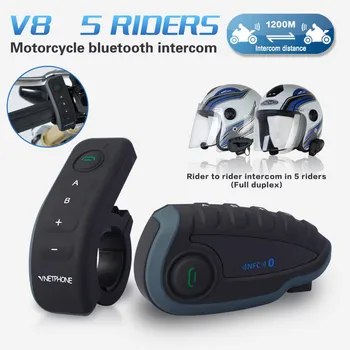 V8 Mootorratta Kiivri Peakomplekti 1200M Bluetooth Intercom GPS Peakomplekti, 5 Ratturid NFC puldiga FM-Raadio ja Stereo Muusika Kõrvaklapid