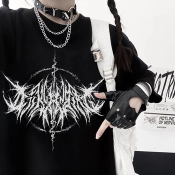 Ülegabariidiliste T-särk 90s Vintage Hip-Hop Streetwear Kawaii Mood Vabaaja Tops Meeste T-Särk Pikne Kirja Prindi Y2K Goth Punk